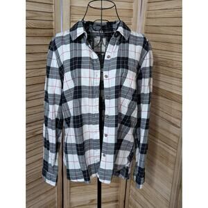 Perfect Shirt Womens Large Plaid Button Up White Black Cherry Rusticcore